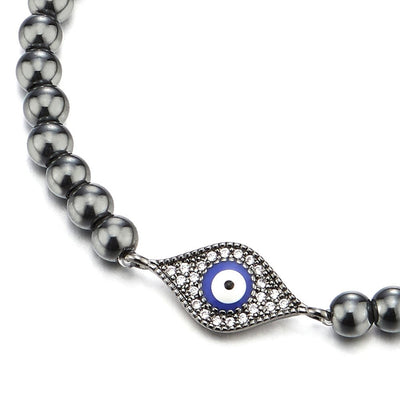 COOLSTEELANDBEYOND Beads Bracelet for Women Men with Cubic Zirconia Protection Evil Eye - COOLSTEELANDBEYOND Jewelry