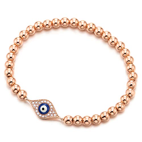 COOLSTEELANDBEYOND Beads Bracelet for Women Men with Cubic Zirconia Protection Evil Eye - COOLSTEELANDBEYOND Jewelry