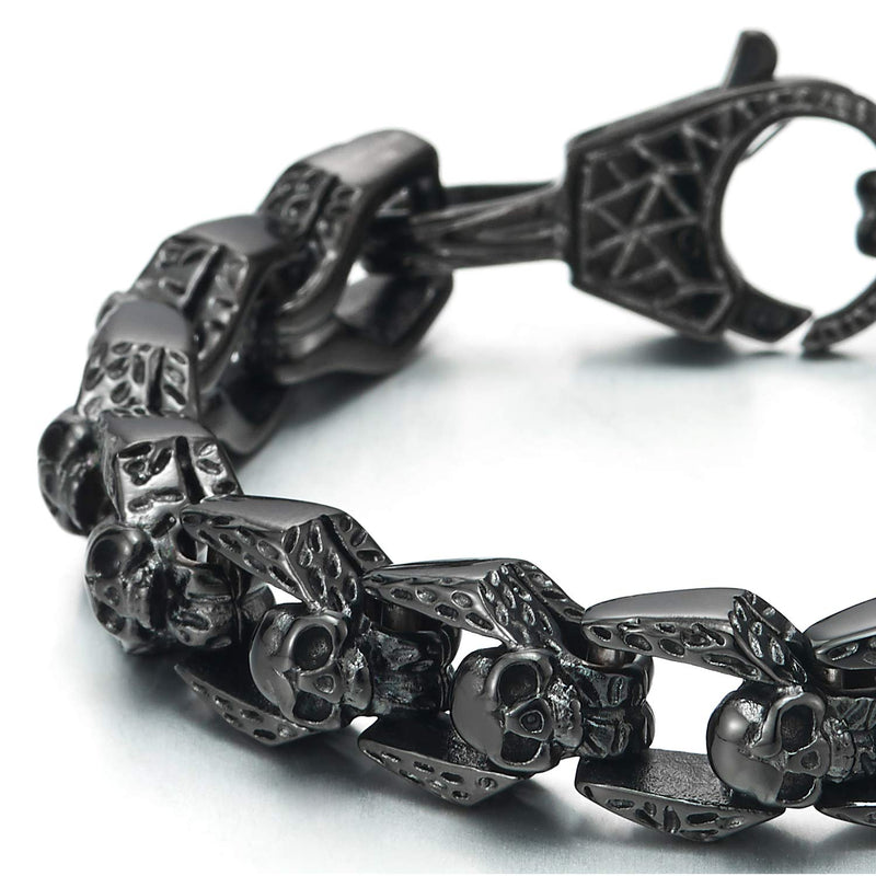 COOLSTEELANDBEYOND Biker Bracelet Gothic Skull Stainless Steel Bracelet for Men 8.5 Inches Vintage Old Metal Finishing - coolsteelandbeyond