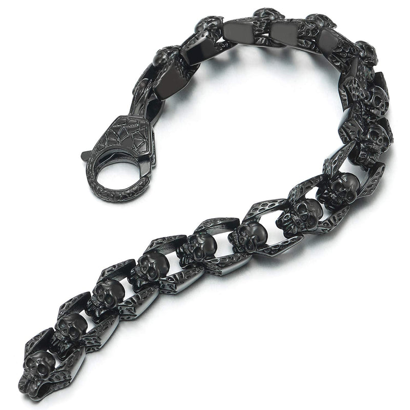 COOLSTEELANDBEYOND Biker Bracelet Gothic Skull Stainless Steel Bracelet for Men 8.5 Inches Vintage Old Metal Finishing - coolsteelandbeyond