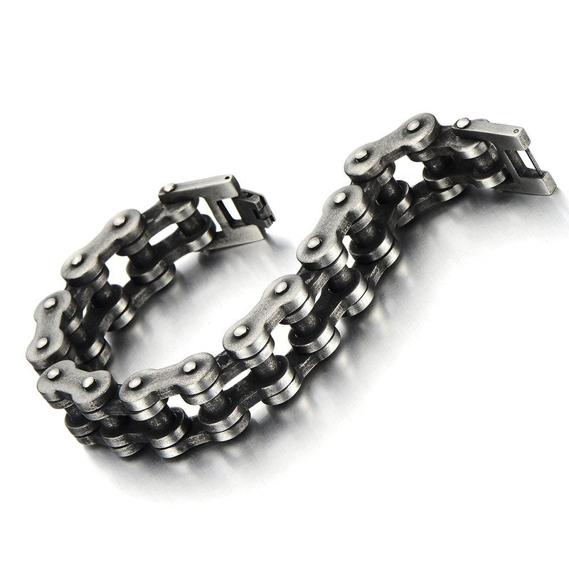 Classic Mens Bike Chain Bracelet Stainless Steel Old Metal Treatment Retro Style - COOLSTEELANDBEYOND Jewelry