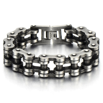 Classic Mens Bike Chain Bracelet Stainless Steel Old Metal Treatment Retro Style - COOLSTEELANDBEYOND Jewelry
