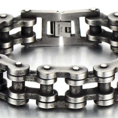 Classic Mens Bike Chain Bracelet Stainless Steel Old Metal Treatment Retro Style - COOLSTEELANDBEYOND Jewelry