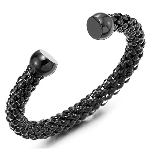 Elastic Adjustable Black Convex Dotted Mesh Tube Cuff Bangle Bracelet Stainless Steel for Men Women