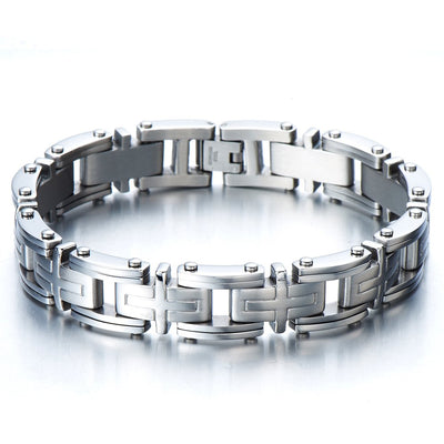 COOLSTEELANDBEYOND Exclusive Stainless Steel Man Jewelry Cross Link Bracelet for Men 8.85 Inches - coolsteelandbeyond