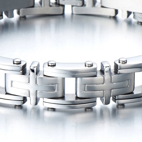 COOLSTEELANDBEYOND Exclusive Stainless Steel Man Jewelry Cross Link Bracelet for Men 8.85 Inches - coolsteelandbeyond