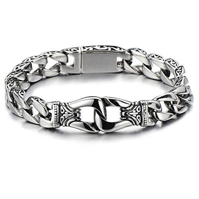 COOLSTEELANDBEYOND Exquisite Men’s Biker Curb Chain Bracelet Stainless Steel Silver Color High Polished - coolsteelandbeyond