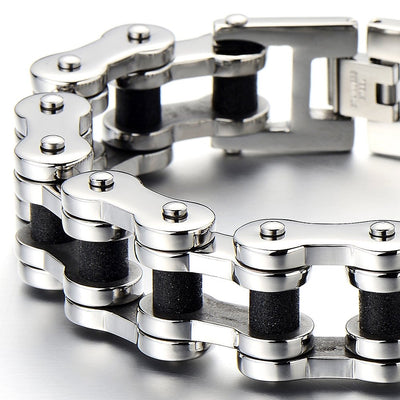 Exquisite Bike Chain Bracelet for Men, Crafted from Stainless Steel in Silver and Black Two-Tone, Polished and Satin Finish, Perfect for Casual Wear or Biker-Themed Events - COOLSTEELANDBEYOND Jewelry