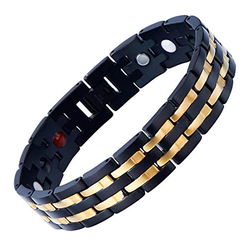 COOLSTEELANDBEYOND Exquisite Stainless Steel Mens Magnetic Bracelet Gold Black with Magnets and Free Link Removal Tool - coolsteelandbeyond