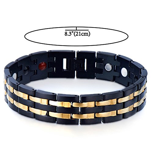 COOLSTEELANDBEYOND Exquisite Stainless Steel Mens Magnetic Bracelet Gold Black with Magnets and Free Link Removal Tool - coolsteelandbeyond
