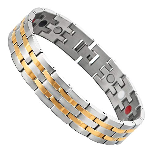 COOLSTEELANDBEYOND Exquisite Stainless Steel Mens Magnetic Bracelet Gold Black with Magnets and Free Link Removal Tool - coolsteelandbeyond