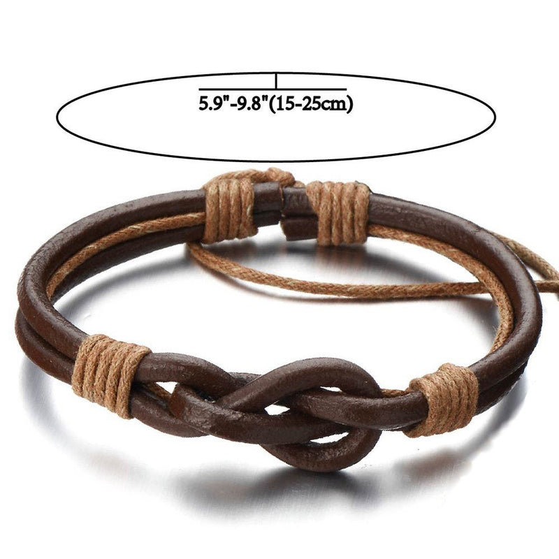 COOLSTEELANDBEYOND Friendship Nautical Knot Multi-Row Brown Leather Bracelet Mens Genuine Leather Wristband Wrap Bracelet - coolsteelandbeyond
