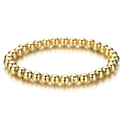 COOLSTEELANDBEYOND Gold Color Beads Bracelet for Women Men - COOLSTEELANDBEYOND Jewelry