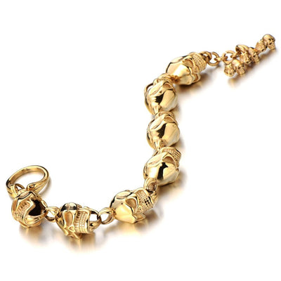 COOLSTEELANDBEYOND Gold Skull Bracelet for Men for Stainless Steel High Polished Gothic Punk - coolsteelandbeyond