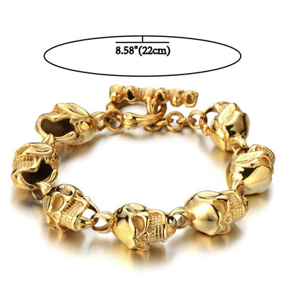 COOLSTEELANDBEYOND Gold Skull Bracelet for Men for Stainless Steel High Polished Gothic Punk - coolsteelandbeyond