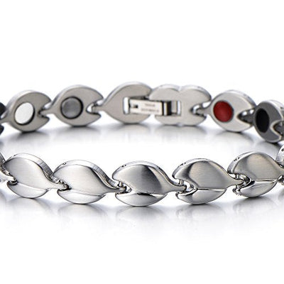 COOLSTEELANDBEYOND Health Function Leaf Link Magnetic Bracelet for Ladies Steel with Magnets Free Link Removal Tool - coolsteelandbeyond