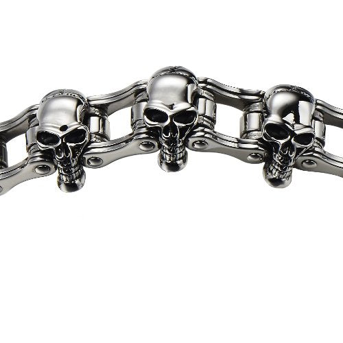 COOLSTEELANDBEYOND Heavy and Study Mens Bike Chain Skull Bracelet Stainless Steel Silver Color High Polished Large - coolsteelandbeyond