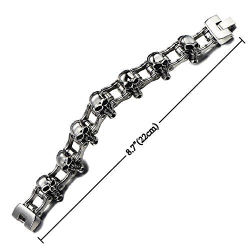 COOLSTEELANDBEYOND Heavy and Study Mens Bike Chain Skull Bracelet Stainless Steel Silver Color High Polished Large - coolsteelandbeyond
