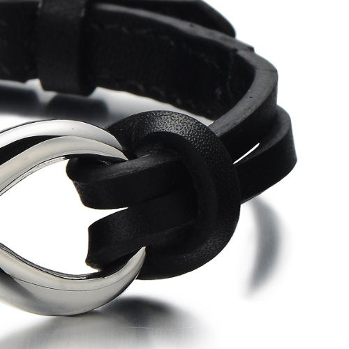 COOLSTEELANDBEYOND Infinity Love Genuine Leather Bracelet for Men and Women Stainless Steel… - coolsteelandbeyond