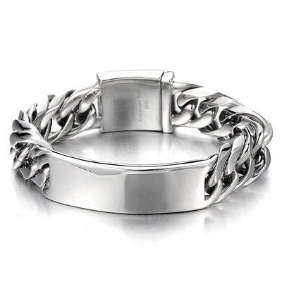 COOLSTEELANDBEYOND Masculine Curb Chain ID Identificaiton Bracelet for Men Stainless Steel High Polished - coolsteelandbeyond