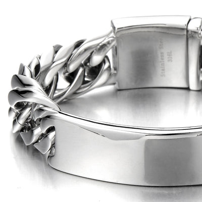 COOLSTEELANDBEYOND Masculine Curb Chain ID Identificaiton Bracelet for Men Stainless Steel High Polished - coolsteelandbeyond
