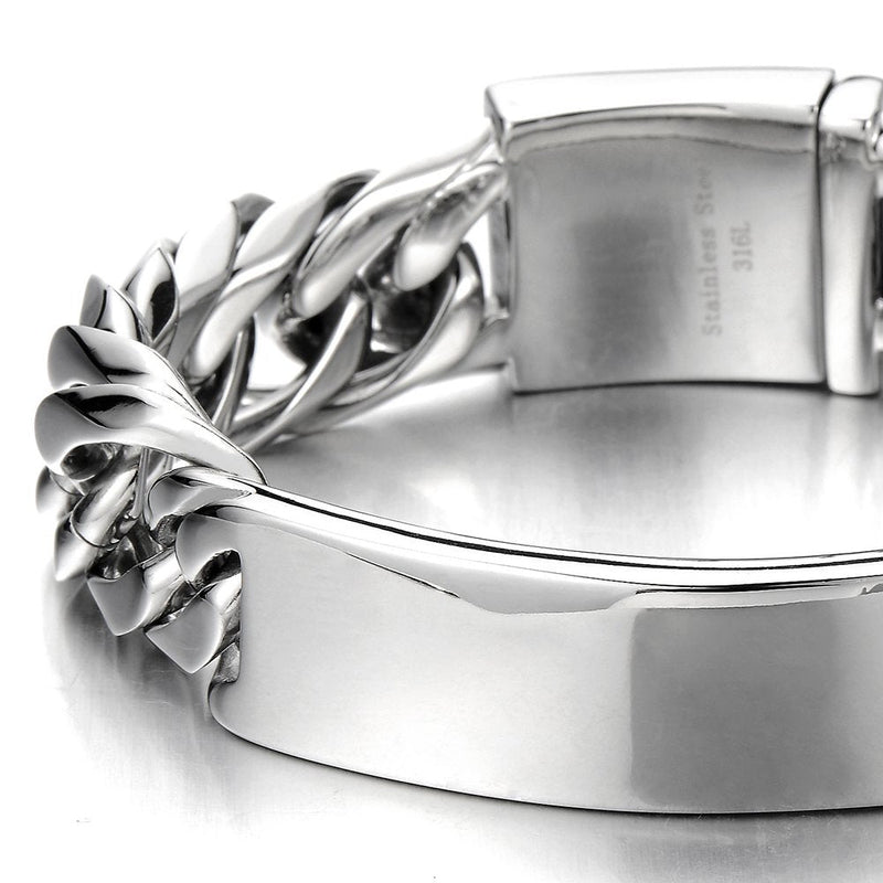 COOLSTEELANDBEYOND Masculine Curb Chain ID Identificaiton Bracelet for Men Stainless Steel High Polished - coolsteelandbeyond