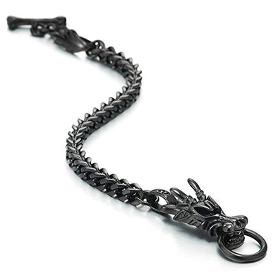 COOLSTEELANDBEYOND Mens Biker Stainless Steel Dragon Curb Chain Bracelet Toggle Clasp Gothic Style 8.9 Inches - coolsteelandbeyond