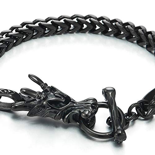 COOLSTEELANDBEYOND Mens Biker Stainless Steel Dragon Curb Chain Bracelet Toggle Clasp Gothic Style 8.9 Inches - coolsteelandbeyond