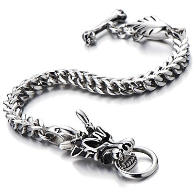 COOLSTEELANDBEYOND Mens Biker Stainless Steel Dragon Curb Chain Bracelet Toggle Clasp Gothic Style 8.9 Inches - coolsteelandbeyond