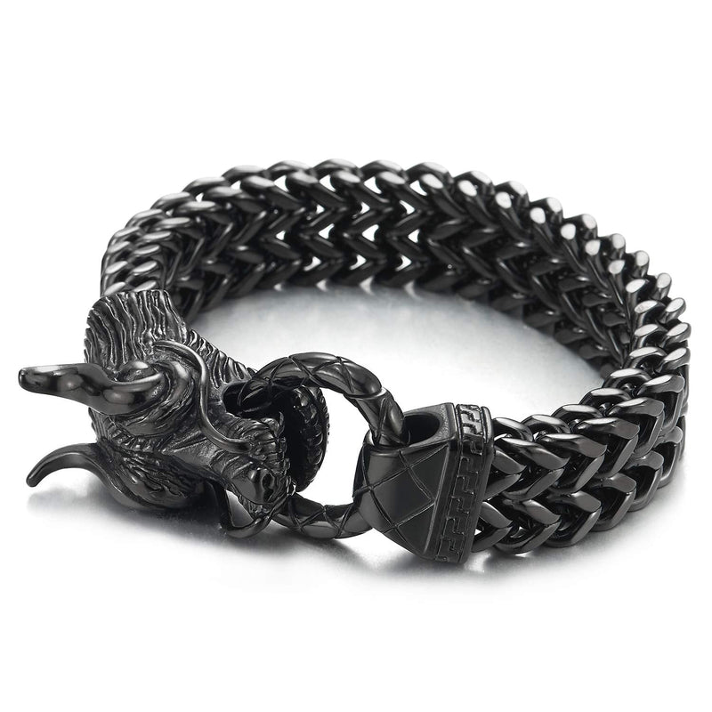 COOLSTEELANDBEYOND Mens Large Stainless Steel Dragon Curb Chain Bracelet, 8.5 Inches Long, Biker Masculine - coolsteelandbeyond