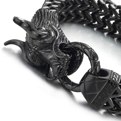 COOLSTEELANDBEYOND Mens Large Stainless Steel Dragon Curb Chain Bracelet, 8.5 Inches Long, Biker Masculine - coolsteelandbeyond