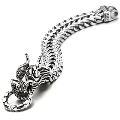 COOLSTEELANDBEYOND Mens Large Stainless Steel Dragon Curb Chain Bracelet, 8.5 Inches Long, Biker Masculine - coolsteelandbeyond