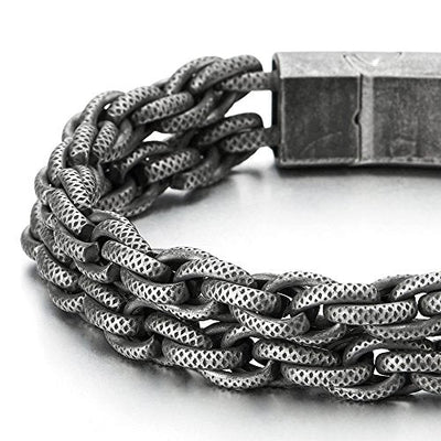 COOLSTEELANDBEYOND Mens Stainless Steel Double-Row Interwoven Link Chain Bracelet, Old Metal Finishing - coolsteelandbeyond