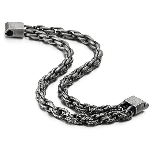 COOLSTEELANDBEYOND Mens Stainless Steel Double-Row Interwoven Link Chain Bracelet, Old Metal Finishing - coolsteelandbeyond