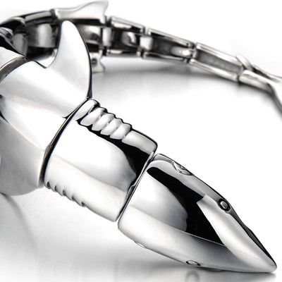 COOLSTEELANDBEYOND Mens Stainless Steel Large Shark Bangle Bracelet Silver Color Polished - coolsteelandbeyond