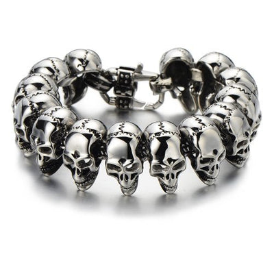 COOLSTEELANDBEYOND Mens Stainless Steel Large Skull Link Bracelet Biker Gothic Style Silver Color High Polished - coolsteelandbeyond