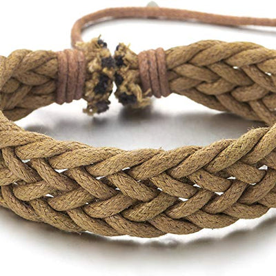 COOLSTEELANDBEYOND Mens Womens Brown Beige Braided Cotton Rope Bracelet Wristband Wrap Bracelet, Adjustable - coolsteelandbeyond