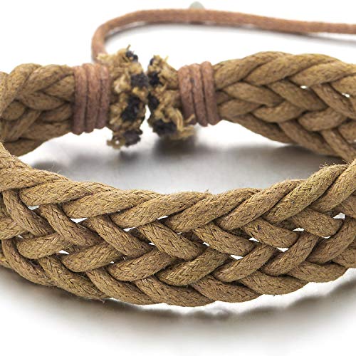 COOLSTEELANDBEYOND Mens Womens Brown Beige Braided Cotton Rope Bracelet Wristband Wrap Bracelet, Adjustable - coolsteelandbeyond