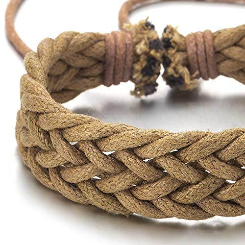 COOLSTEELANDBEYOND Mens Womens Brown Beige Braided Cotton Rope Bracelet Wristband Wrap Bracelet, Adjustable - coolsteelandbeyond
