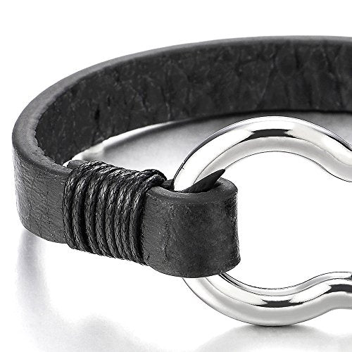 COOLSTEELANDBEYOND Mens Womens Steel Screw Anchor Shackles Wrap Bracelet with Brown Leather, Nautical Sailor Wristband - coolsteelandbeyond