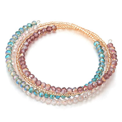 COOLSTEELANDBEYOND Multi-Wrap Stackable Beaded Wire Bracelets Champagne Gold Beads with Pale Blue Purple Pink Crystal - COOLSTEELANDBEYOND Jewelry