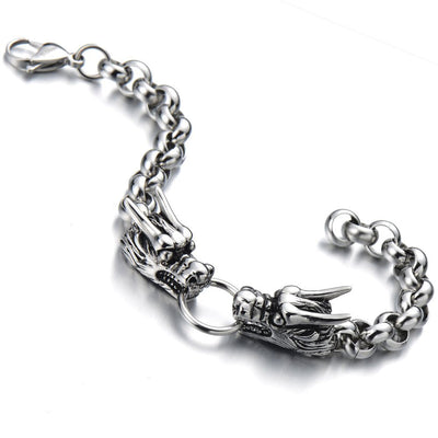 COOLSTEELANDBEYOND New Unique Link of Dragon Bracelet for Men for Silver Black Two-Tone Polished - coolsteelandbeyond