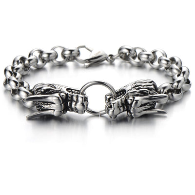 COOLSTEELANDBEYOND New Unique Link of Dragon Bracelet for Men for Silver Black Two-Tone Polished - coolsteelandbeyond