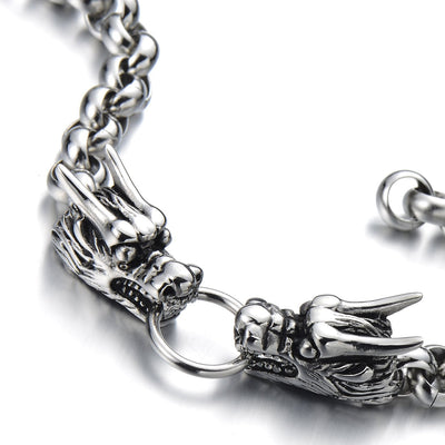 COOLSTEELANDBEYOND New Unique Link of Dragon Bracelet for Men for Silver Black Two-Tone Polished - coolsteelandbeyond
