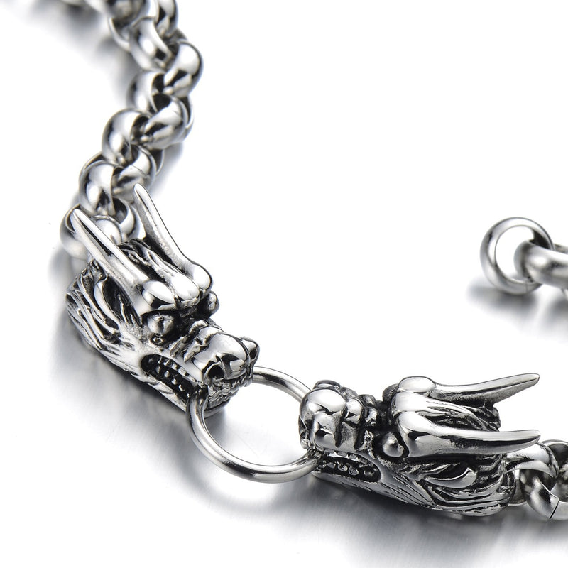 COOLSTEELANDBEYOND New Unique Link of Dragon Bracelet for Men for Silver Black Two-Tone Polished - coolsteelandbeyond