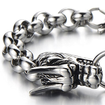 COOLSTEELANDBEYOND New Unique Link of Dragon Bracelet for Men for Silver Black Two-Tone Polished - coolsteelandbeyond