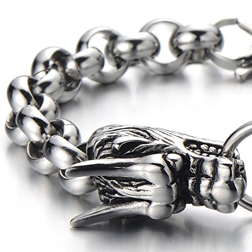 COOLSTEELANDBEYOND New Unique Link of Dragon Bracelet for Men for Silver Black Two-Tone Polished - coolsteelandbeyond