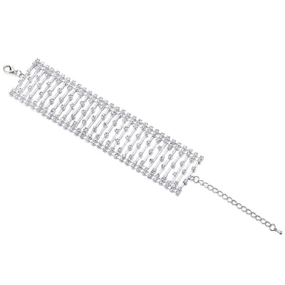Sparkling Line of Rhinestones Pave Cluster Wide Bangle Bracelet