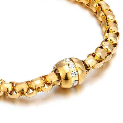 COOLSTEELANDBEYOND Stainless Steel Ladies Link Chain Bracelet Polished with Cubic Zirconia - COOLSTEELANDBEYOND Jewelry