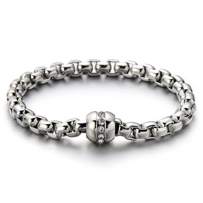 COOLSTEELANDBEYOND Stainless Steel Ladies Link Chain Bracelet Polished with Cubic Zirconia - COOLSTEELANDBEYOND Jewelry